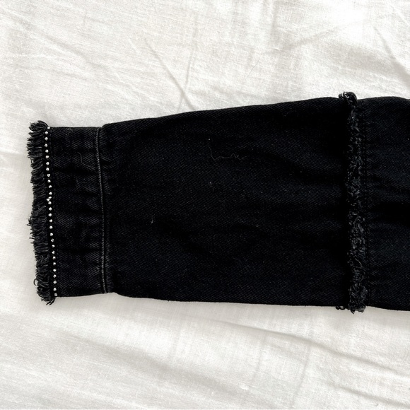 Zara Oversized Black Denim Jacket with Fringe & Rhinestones, Sz Medium - Picture 6 of 7